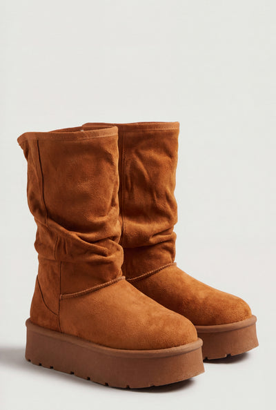 Faux Fur Lined Mid-Calf Slouch Boots