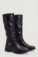 Buckle Strap Mid-Calf Block Heel Boots