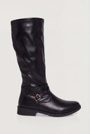 Buckle Strap Mid-Calf Block Heel Boots