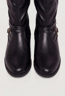 Buckle Strap Mid-Calf Block Heel Boots