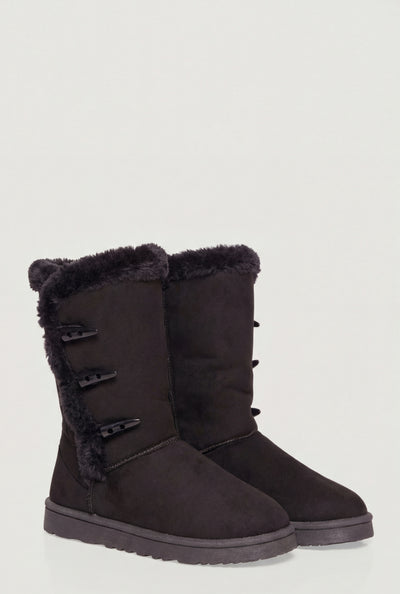 Faux Suede Horn Toggle Winter Boots