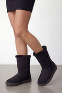 Faux Suede Horn Toggle Winter Boots