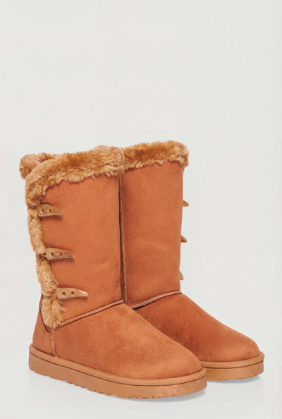 Faux Suede Horn Toggle Winter Boots
