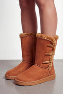Faux Suede Horn Toggle Winter Boots