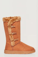 Faux Suede Horn Toggle Winter Boots