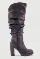 Scrunch Knee-High Block Heel Boots