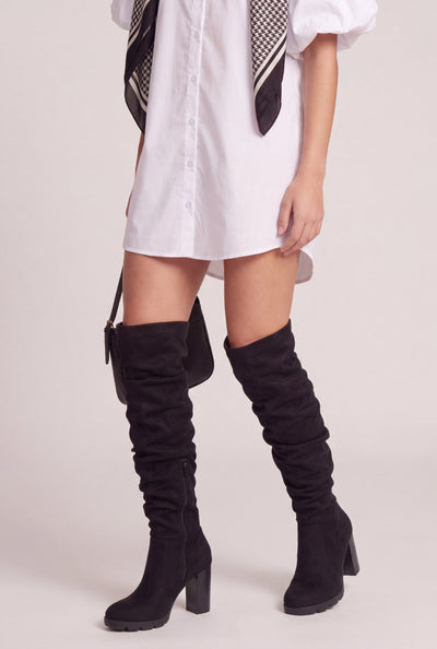 Scrunch Knee-High Block Heel Boots