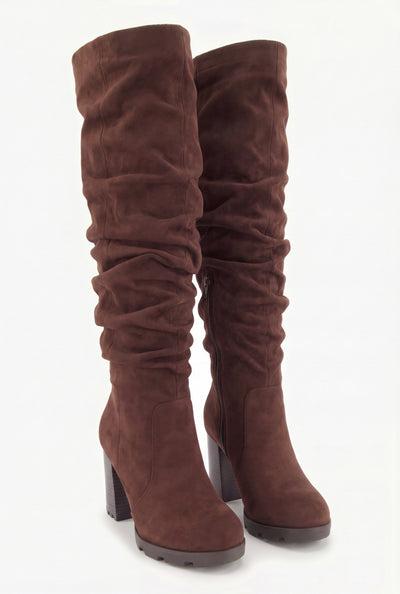 Scrunch Knee-High Block Heel Boots