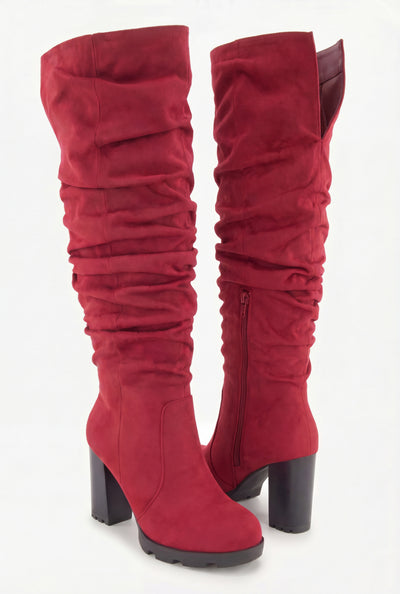 Scrunch Knee-High Block Heel Boots