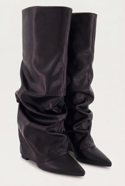 Fold Over Knee-High Slouch Boots