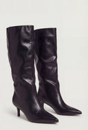 Slouchy Pointed Toe Kitten Heel Boots