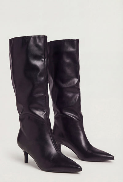 Slouchy Pointed Toe Kitten Heel Boots