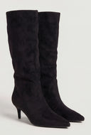 Slouchy Pointed Toe Kitten Heel Boots