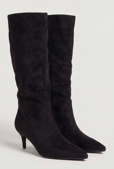 Slouchy Pointed Toe Kitten Heel Boots