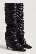 Fold Over Knee High Pointy Toe Slouch Boots
