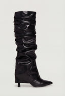 Fold Over Knee High Pointy Toe Slouch Boots
