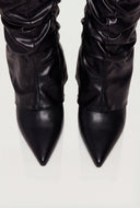 Fold Over Knee High Pointy Toe Slouch Boots