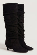 Fold Over Knee High Pointy Toe Slouch Boots