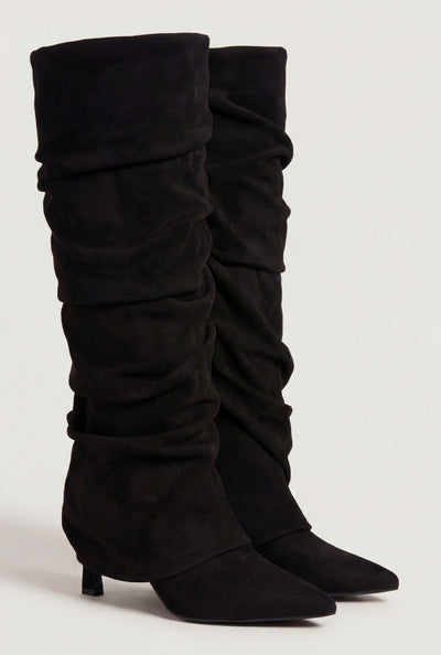 Fold Over Knee High Pointy Toe Slouch Boots
