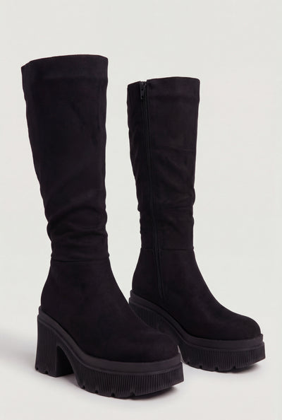 Mid-Calf Square Toe Chunky Heel Boots