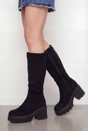 Mid-Calf Square Toe Chunky Heel Boots