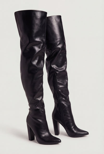 Londyn Pointed Toe Block Heel Thigh-High Boots