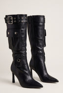 Stiletto Buckle Cargo Mid Calf Boots