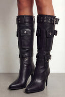 Stiletto Buckle Cargo Mid Calf Boots