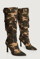 Stiletto Buckle Cargo Mid Calf Boots