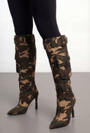 Stiletto Buckle Cargo Mid Calf Boots