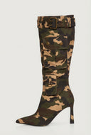 Stiletto Buckle Cargo Mid Calf Boots
