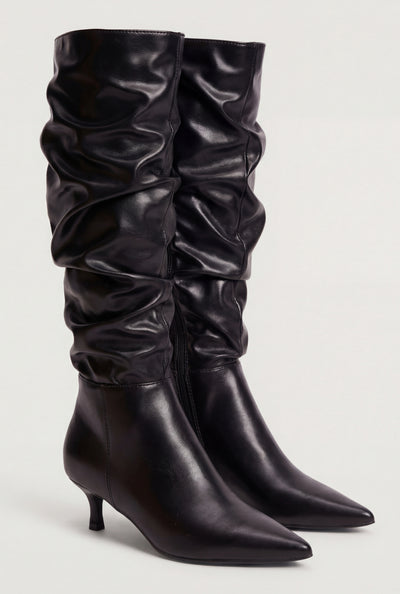 Knee-High Kitten Heel Slouch Boots