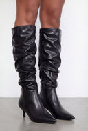Knee-High Kitten Heel Slouch Boots