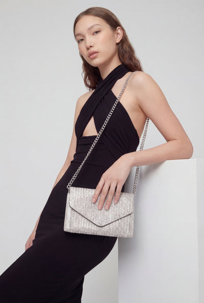Rhinestone Envelope Chain Strap Clutch Bag