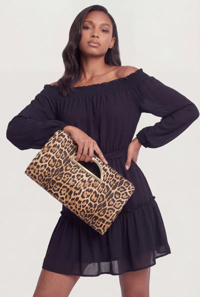 Leopard D-Ring Clutch Bag