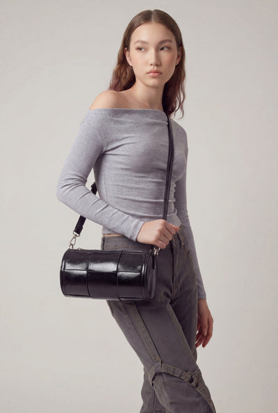 Woven Detail Cylinder Crossbody Bag