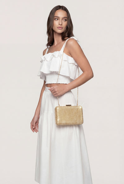 Textured Metallic Push Lock Clutch