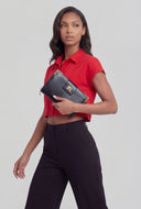 Metallic Accent Zip Crossbody Wallet