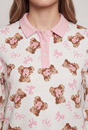 Teddy Bear Bow Thermal Pajama Set