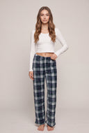 Long Sleeve Pajama Top and Plaid Pajama Pants Set