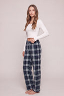 Long Sleeve Pajama Top and Plaid Pajama Pants Set