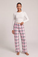 Long Sleeve Pajama Top and Plaid Pajama Pants Set