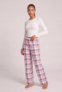 Long Sleeve Pajama Top and Plaid Pajama Pants Set