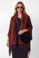 Fringe Faux Fur Collar Ruana