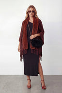 Fringe Faux Fur Collar Ruana