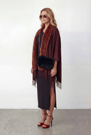 Fringe Faux Fur Collar Ruana