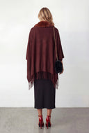 Fringe Faux Fur Collar Ruana