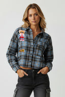 Gracie Plaid Flannel Patch Cropped Shirt