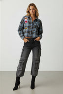 Gracie Plaid Flannel Patch Cropped Shirt