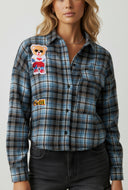 Gracie Plaid Flannel Patch Cropped Shirt